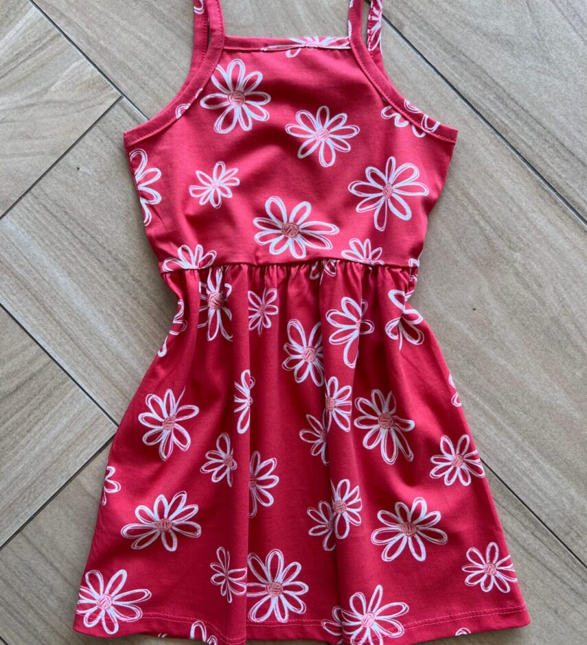 fernandaramoskids com br Vestido Infantil Feminino Curto Estampa Flores Margarida Vermelho3