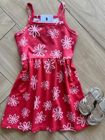Vestido Infantil Feminino Curto Estampa Flores Margarida Vermelho Fernanda Ramos Kids