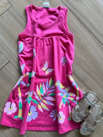 Vestido Infantil Feminino Curto Estampa Pássaros e Flores Pink Fernanda Ramos Kids