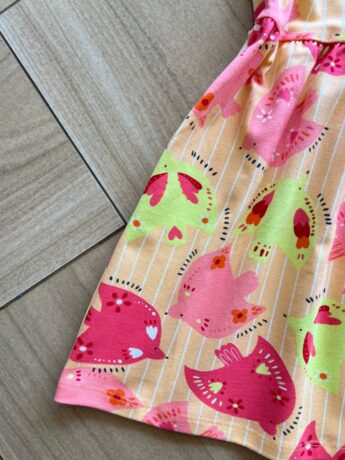 fernandaramoskids com br Vestido Infantil Feminino Curto Estampa Pássaros e Listras Laranja1