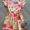 Vestido Infantil Feminino Curto Estampa Pássaros e Listras Laranja Fernanda Ramos Kids