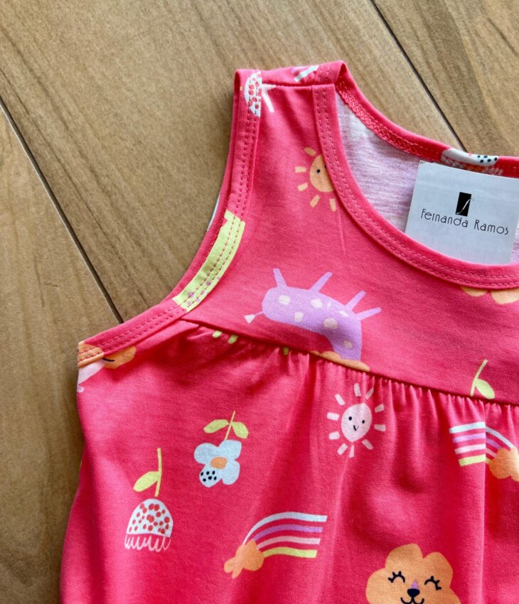 fernandaramoskids com br Vestido Infantil Feminino Curto Estampa Rosa Sol 1