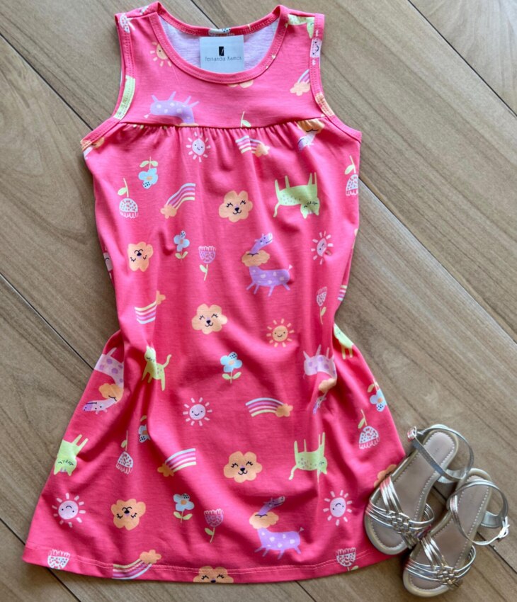 Vestido Infantil Feminino Curto Estampa Rosa Sol