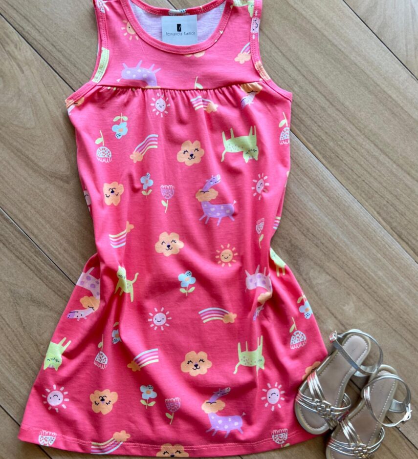Vestido Infantil Feminino Curto Estampa Rosa Sol