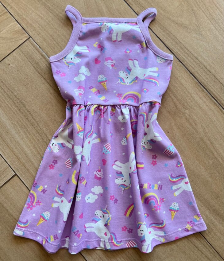 Vestido Infantil Feminino Curto Estampa Unicórnio Lilás Fernanda Ramos Kids