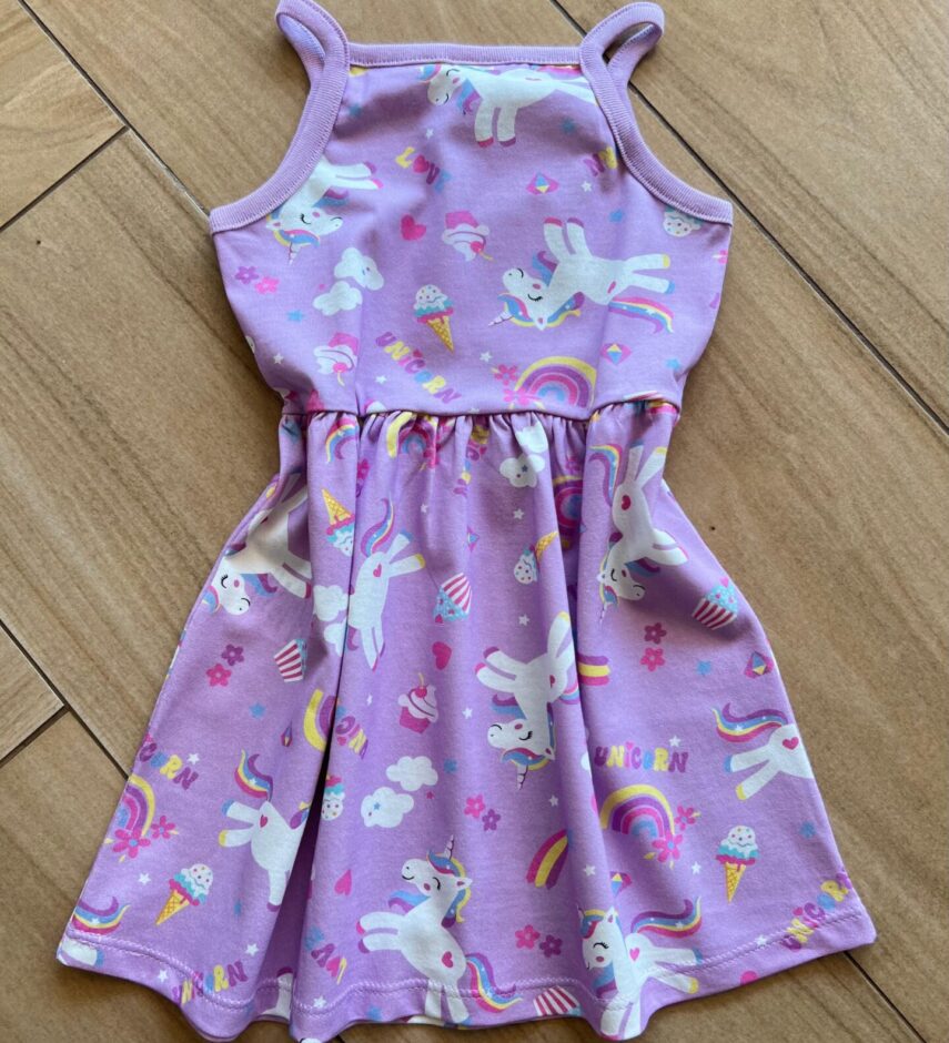 Vestido Infantil Feminino Curto Estampa Unicórnio Lilás Fernanda Ramos Kids