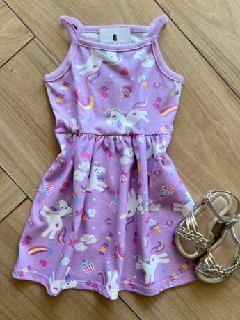 Vestido Infantil Feminino Curto Estampa Unicórnio Lilás Fernanda Ramos Kids