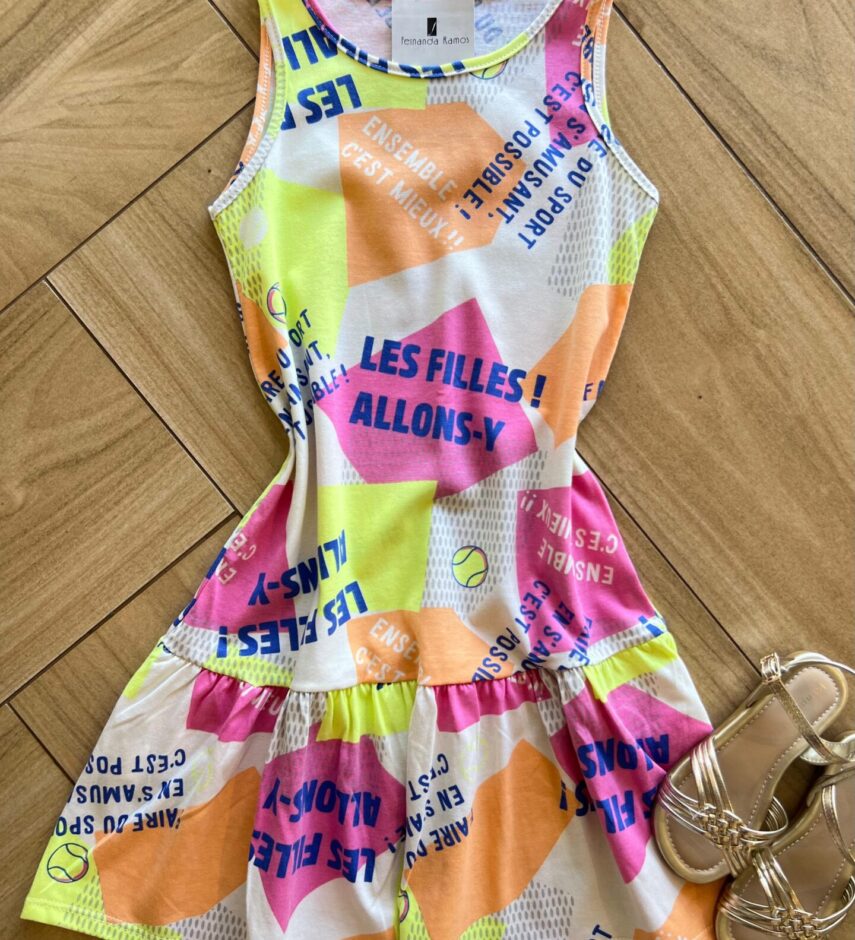 Vestido Infantil Feminino Curto Estampado Les Filles Allons y Fernanda Ramos Kids