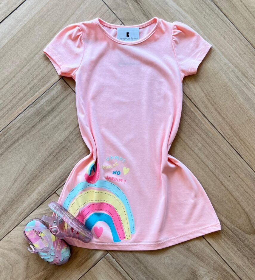 Vestido Infantil Feminino Curto Evase Caracol Feliz Fernanda Ramos Kids
