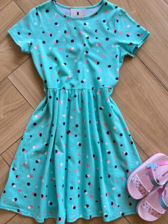 Vestido Infantil Feminino Curto Evase com Bolinhas Verde Água Fernanda Ramos Kids