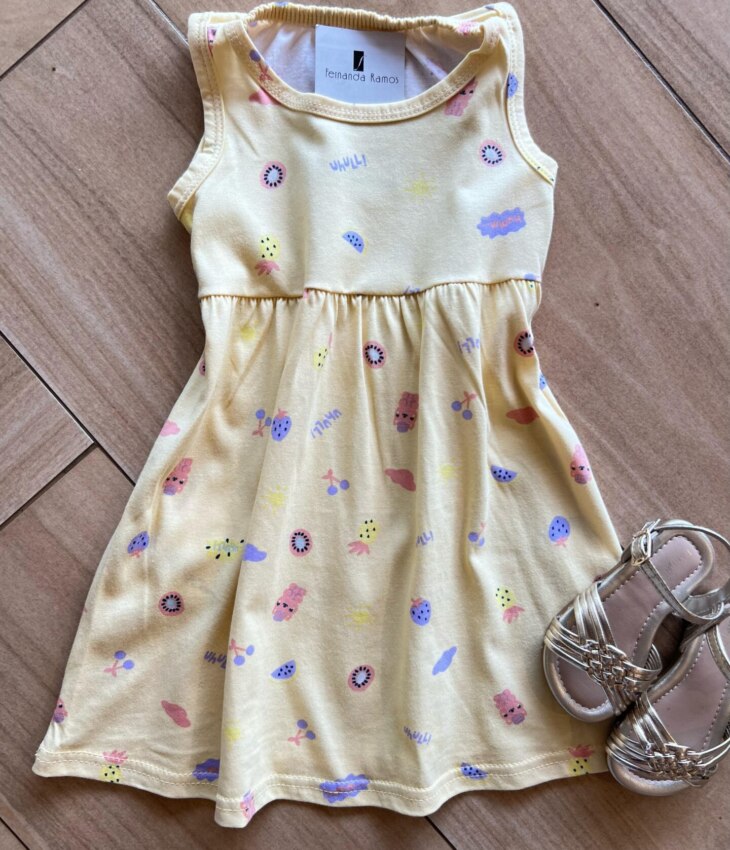 Vestido Infantil Feminino Curto Evase Uhull Amarelo Fernanda Ramos Kids