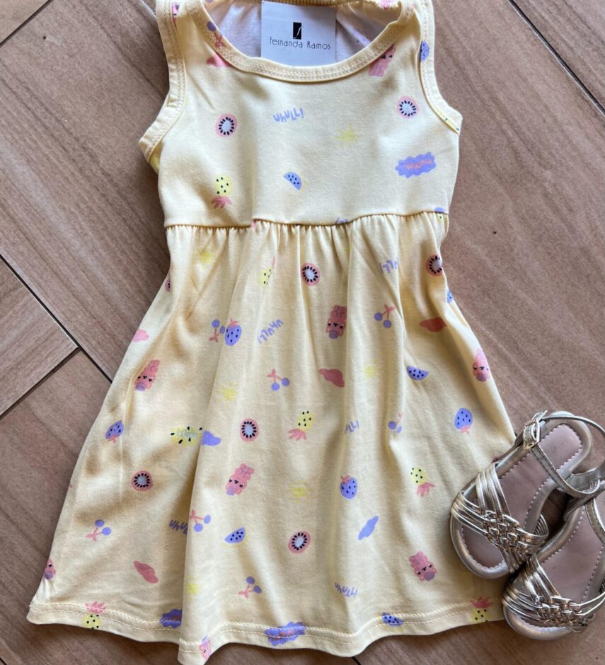 Vestido Infantil Feminino Curto Evase Uhull Amarelo Fernanda Ramos Kids