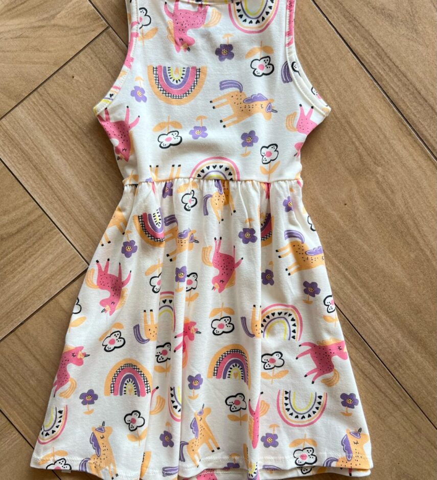 Vestido Infantil Feminino Curto Flores e Bichinhos Off White Fernanda Ramos Kids