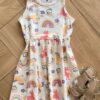 Vestido Infantil Feminino Curto Flores e Bichinhos Off White Fernanda Ramos Kids