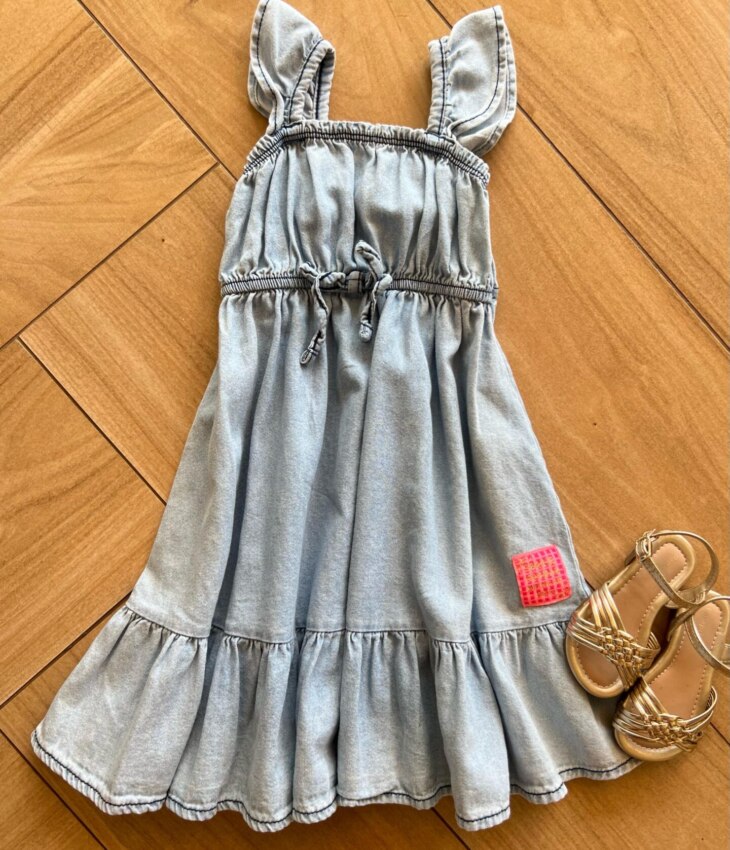 Vestido Infantil Feminino Curto Jeans Claro Fernanda Ramos Kids