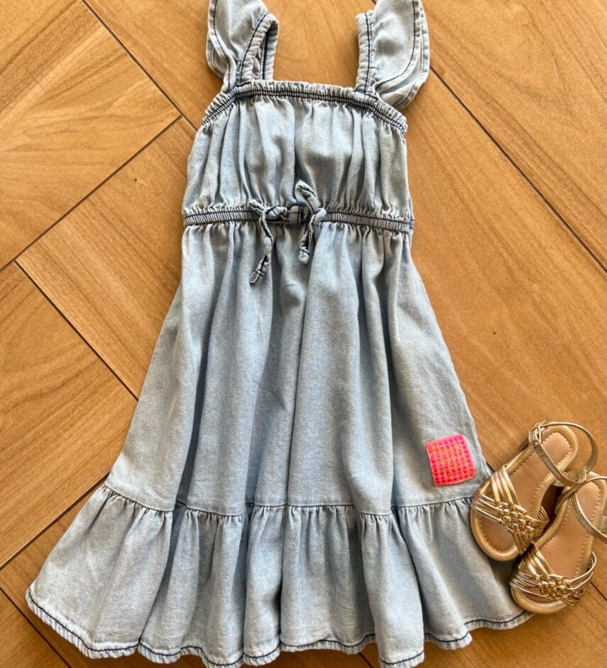 Vestido Infantil Feminino Curto Jeans Claro Fernanda Ramos Kids
