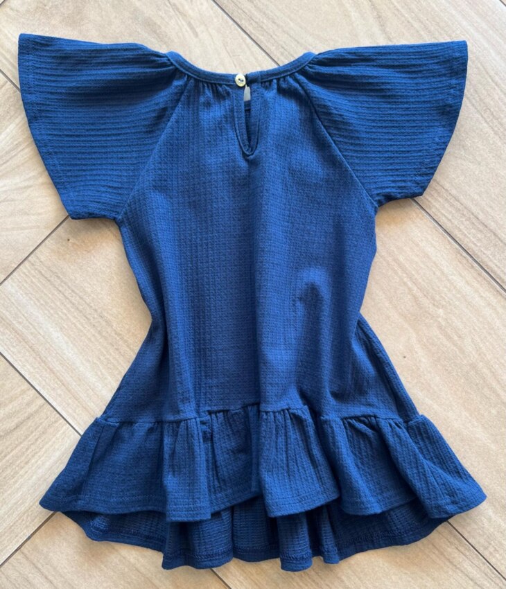 Vestido Infantil Feminino Curto Manga Curta Azul Marinho Fernanda Ramos Kids