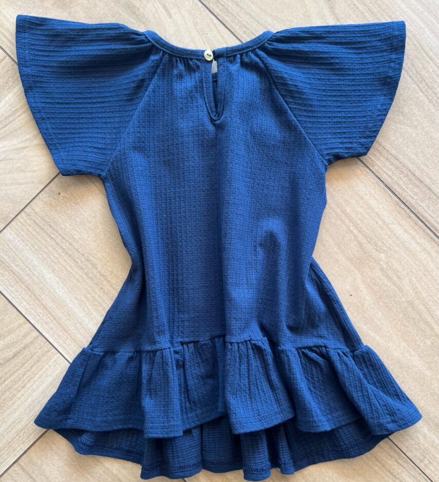 Vestido Infantil Feminino Curto Manga Curta Azul Marinho Fernanda Ramos Kids