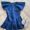 Vestido Infantil Feminino Curto Manga Curta Azul Marinho Fernanda Ramos Kids