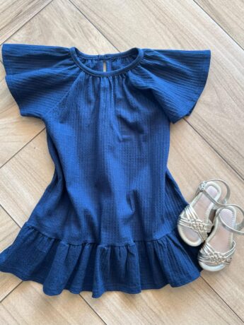 Vestido Infantil Feminino Curto Manga Curta Azul Marinho Fernanda Ramos Kids