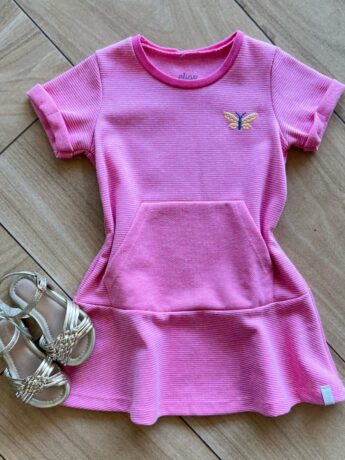 Vestido Infantil Feminino Curto Manga Curta com Bolso Rosa Fernanda Ramos Kids