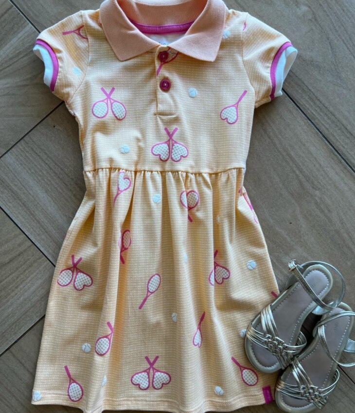 Vestido Infantil Feminino Curto Manga Curta e Gola Estampado Fernanda Ramos Kids