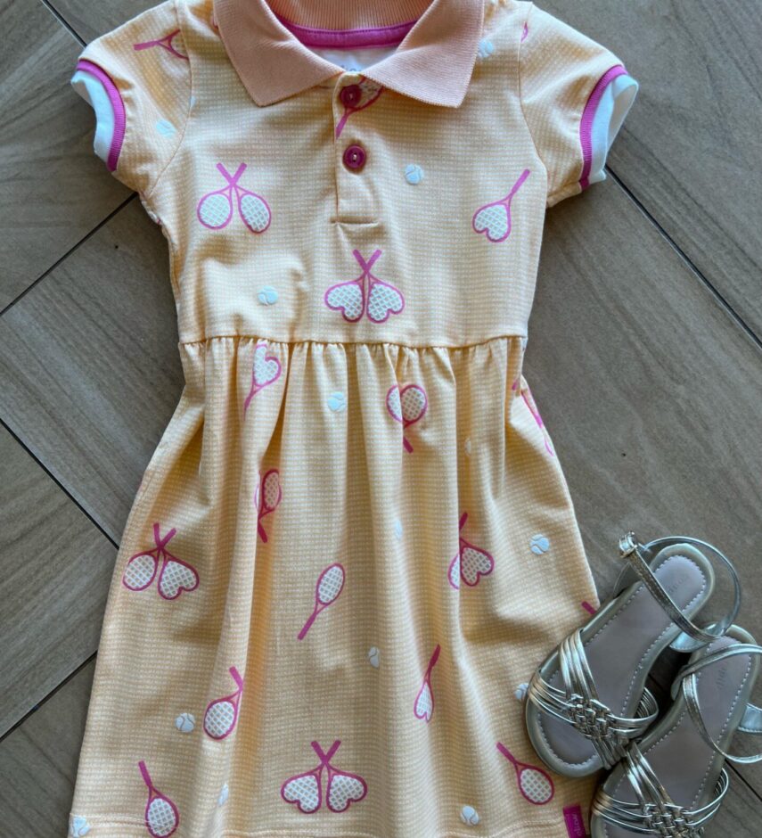 Vestido Infantil Feminino Curto Manga Curta e Gola Estampado Fernanda Ramos Kids