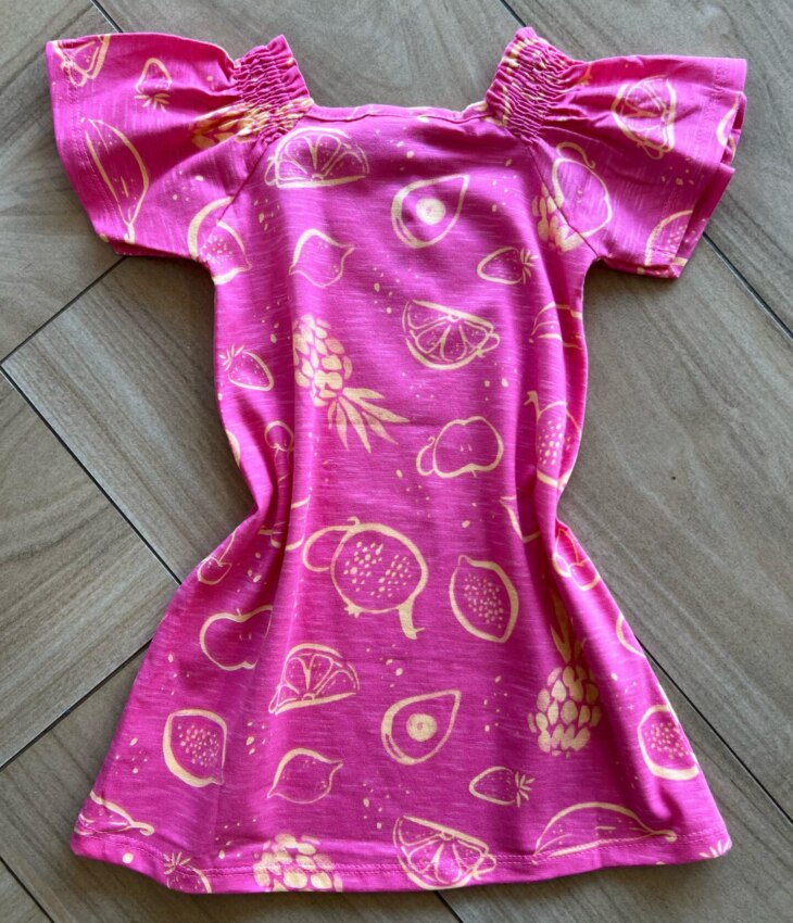 fernandaramoskids com br Vestido Infantil Feminino Curto Manga Curta Estampa Frutinhas Pink2