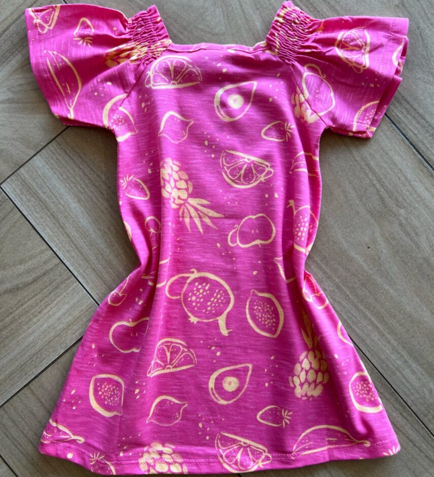 fernandaramoskids com br Vestido Infantil Feminino Curto Manga Curta Estampa Frutinhas Pink2