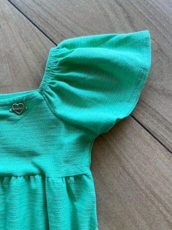 fernandaramoskids com br Vestido Infantil Feminino Curto Manga Curta Verde Caribe1