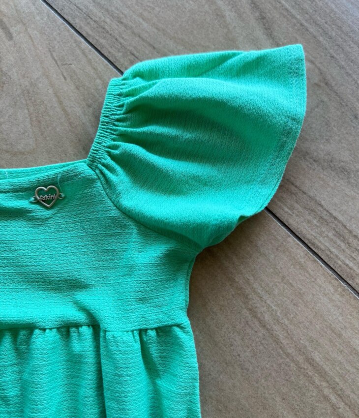 fernandaramoskids com br Vestido Infantil Feminino Curto Manga Curta Verde Caribe1
