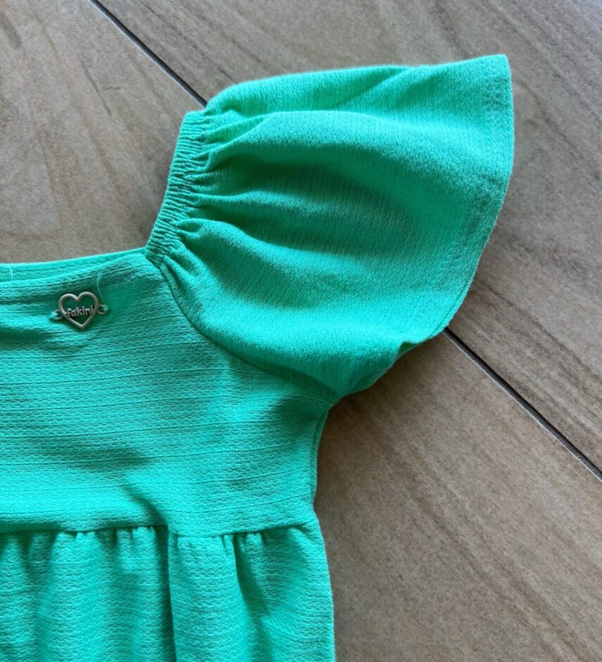 fernandaramoskids com br Vestido Infantil Feminino Curto Manga Curta Verde Caribe1