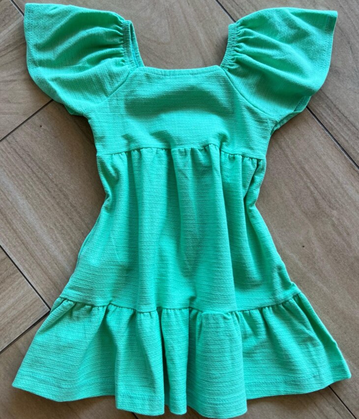 fernandaramoskids com br Vestido Infantil Feminino Curto Manga Curta Verde Caribe2