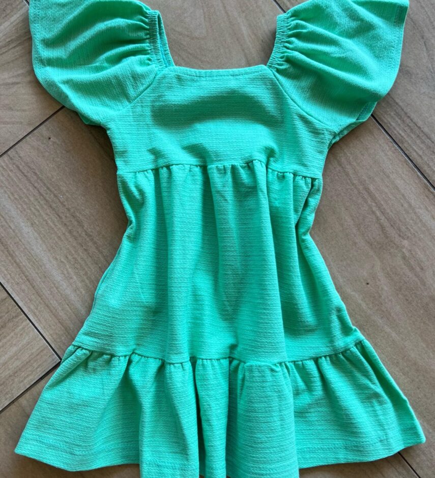 fernandaramoskids com br Vestido Infantil Feminino Curto Manga Curta Verde Caribe2