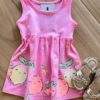 Vestido Infantil Feminino Curto Meia Malha Estampa Morangos Rosa Fernanda Ramos Kids