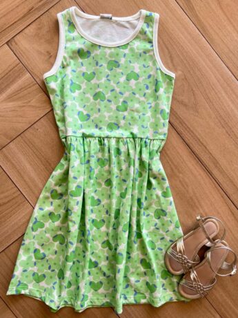 Vestido Infantil Feminino Curto Meia Malha Flores Verde Fernanda Ramos Kids