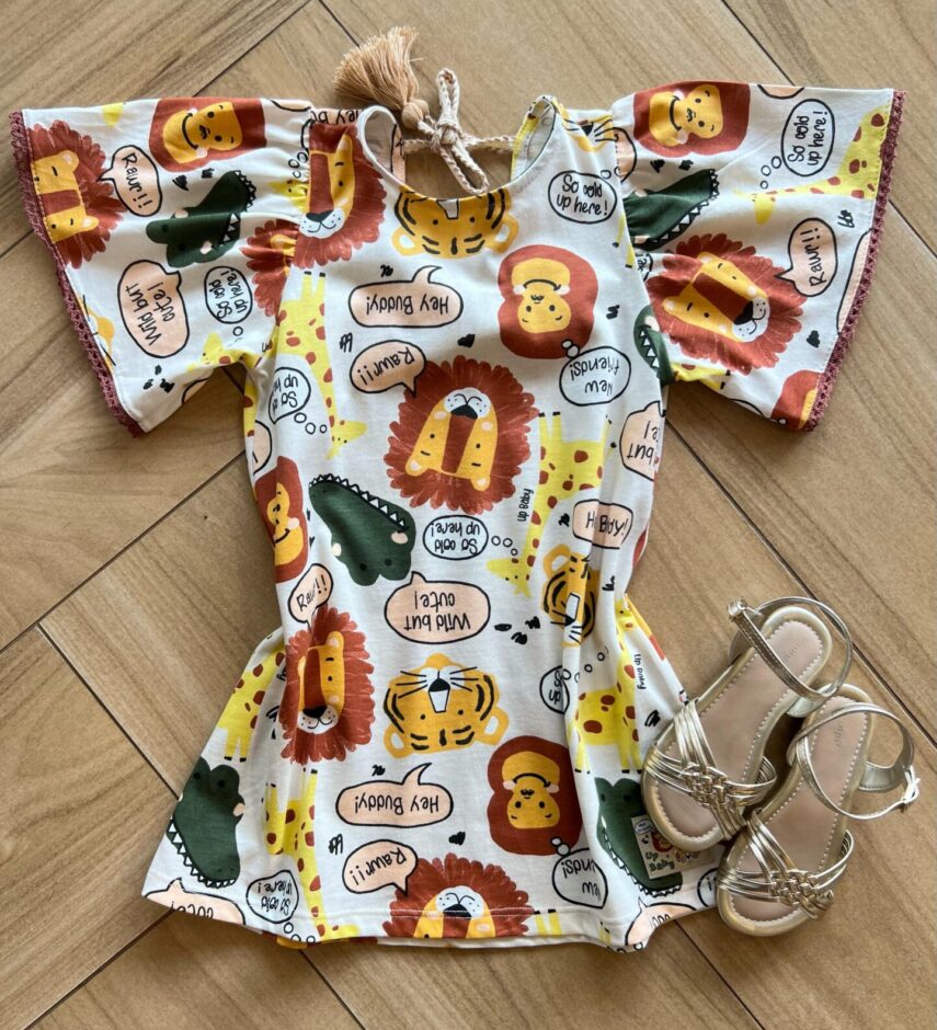 Vestido Infantil Feminino Curto Meia Malha Hey Buddy Estampado Fernanda Ramos Kids