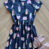 Vestido Infantil Feminino Curto Meia Malha Ice Cat Sweet Azul Fernanda Ramos Kids