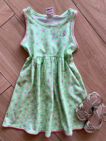 Vestido Infantil Feminino Curto Morangos e Melânicas Verde Fernanda Ramos Kids