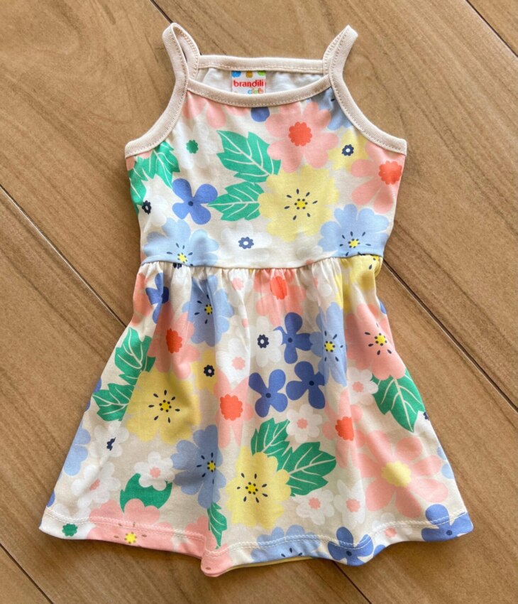 Vestido Infantil Feminino Curto Nude Todo em Flores Fernanda Ramos Kids