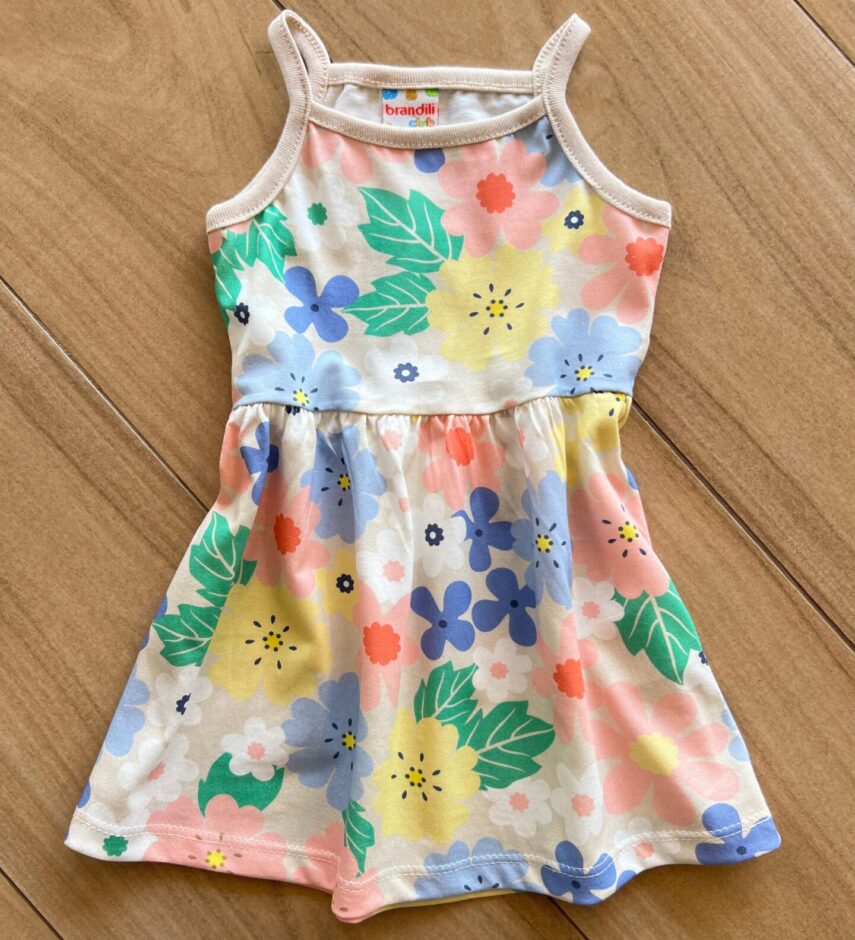 Vestido Infantil Feminino Curto Nude Todo em Flores Fernanda Ramos Kids