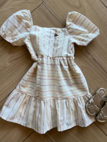 Vestido Infantil Feminino Curto Off White Fio Prata Fernanda Ramos Kids