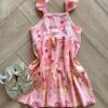 Vestido Infantil Feminino Curto Rodado Alça com Lastex Salmão Fernanda Ramos Kids