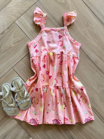 Vestido Infantil Feminino Curto Rodado Alça com Lastex Salmão Fernanda Ramos Kids