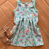 Vestido Infantil Feminino Curto Rodado Alça Estampado Verde Água Fernanda Ramos Kids