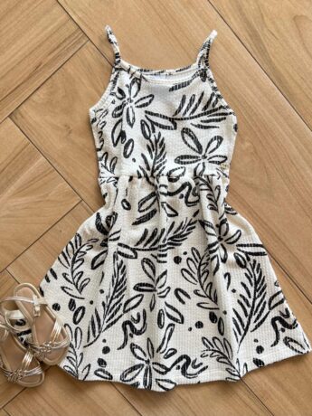 Vestido Infantil Feminino Curto Rodado Alça Fina Estampado Off White Fernanda Ramos Kids