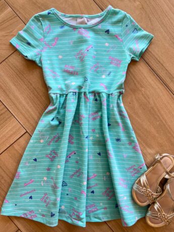 Vestido Infantil Feminino Curto Rodado Beau Solei Verde Água Fernanda Ramos Kids