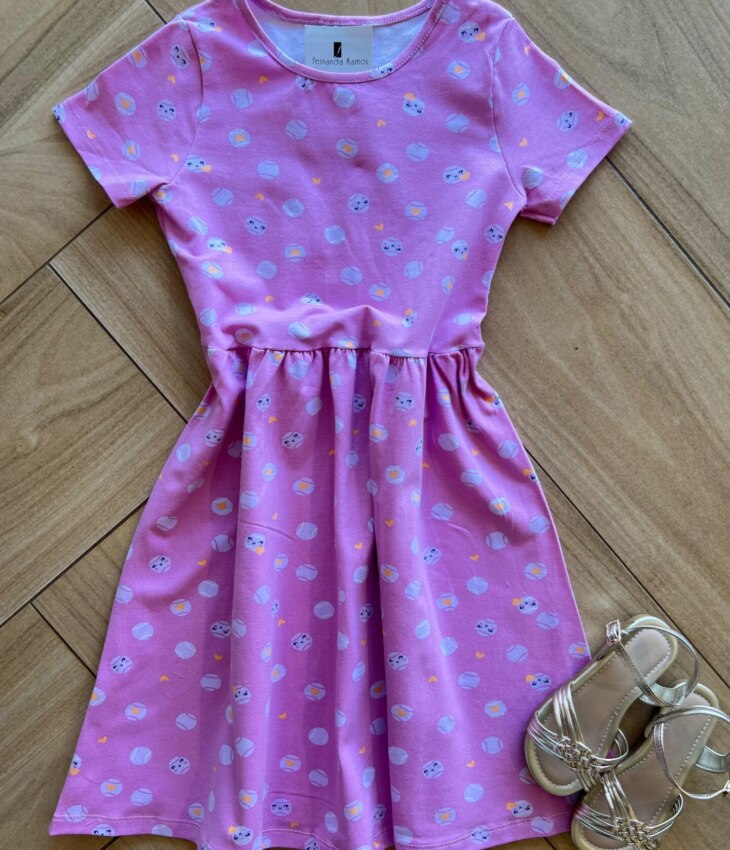 Vestido Infantil Feminino Curto Rodado Bola de Tênis Lilás Fernanda Ramos Kids