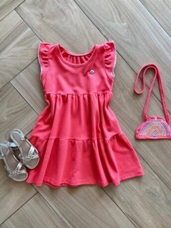 Vestido Infantil Feminino Curto Rodado com Bolsinha Bordada Fernanda Ramos Kids
