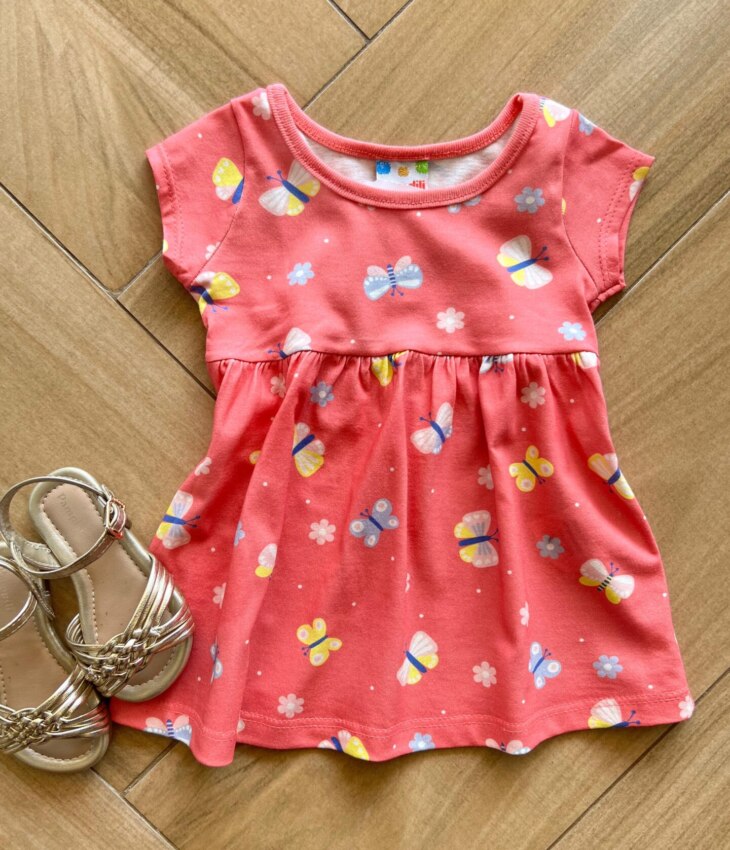 Vestido Infantil Feminino Curto Rodado com Borboletas Rosa Fernanda Ramos Kids